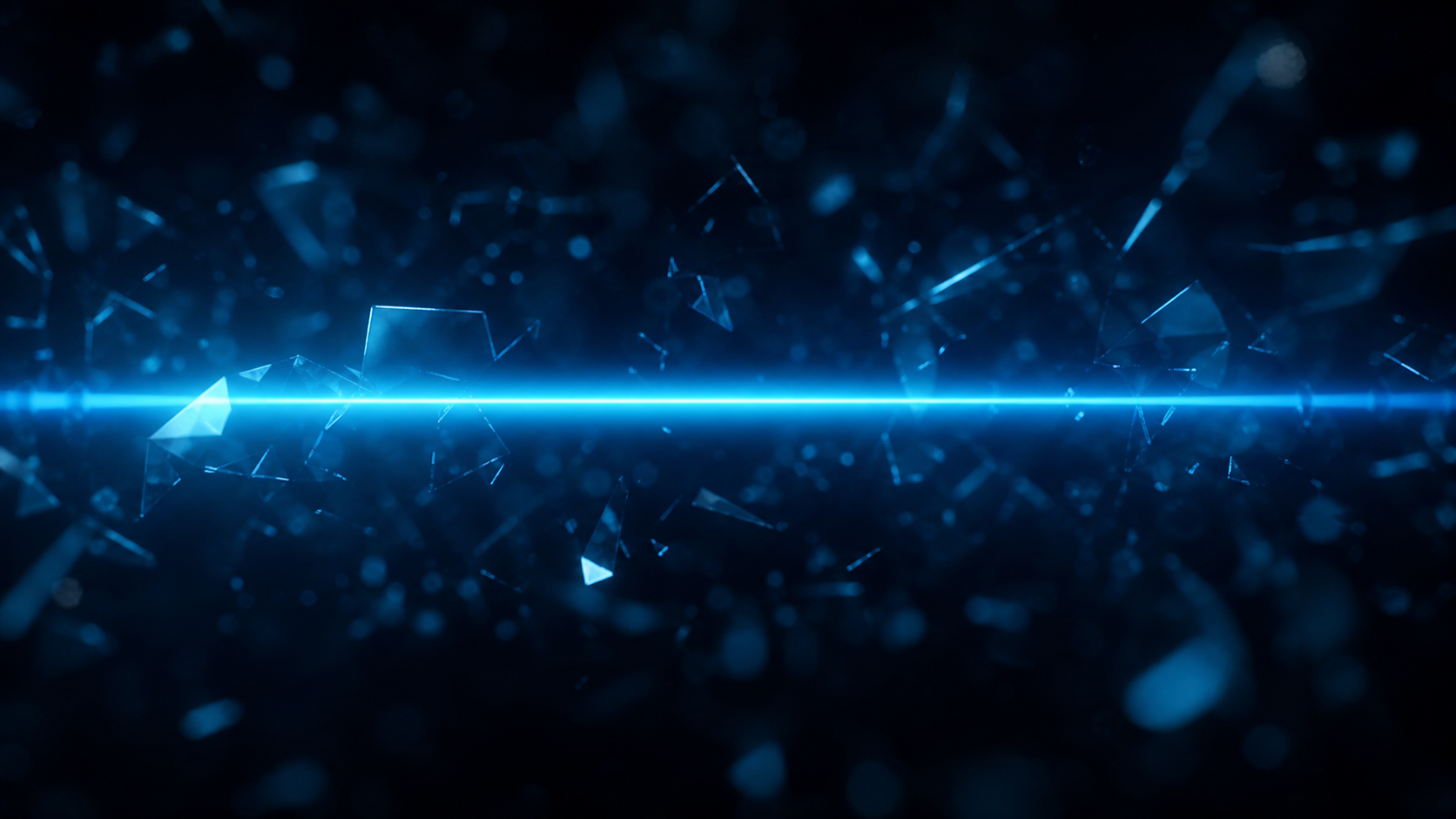 Abstract dark scene of a single clear beam of light passing through blurred fragments